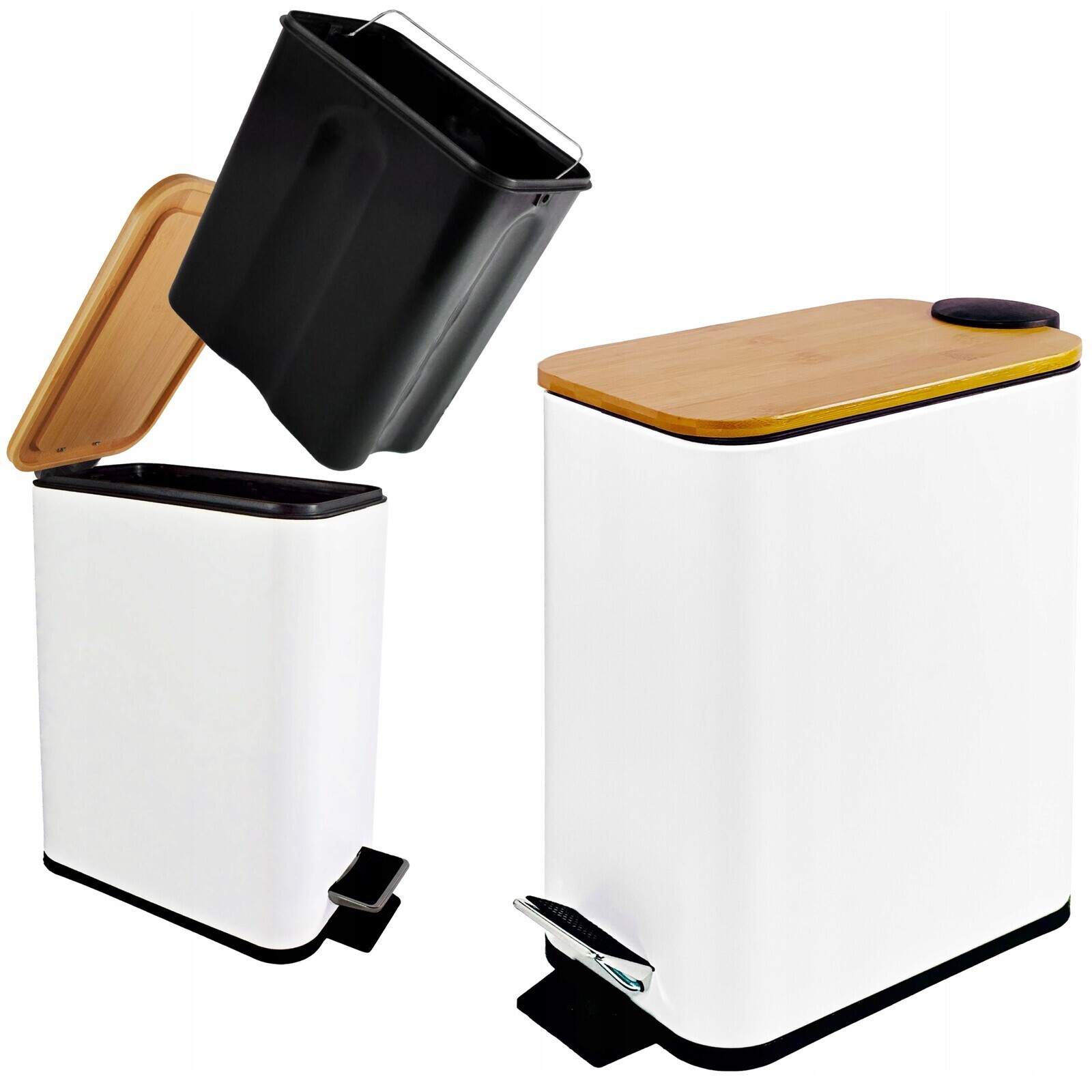 Koš 6 L Bílý Bambusový Koupelnový Kryt S Pomalým Sklápěním, Nožní Tlačítko