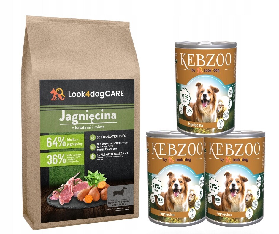 Krmivo pro psa Look4dog Care jehněčí malé plemeno Kebzoo jehněčí 3x400g