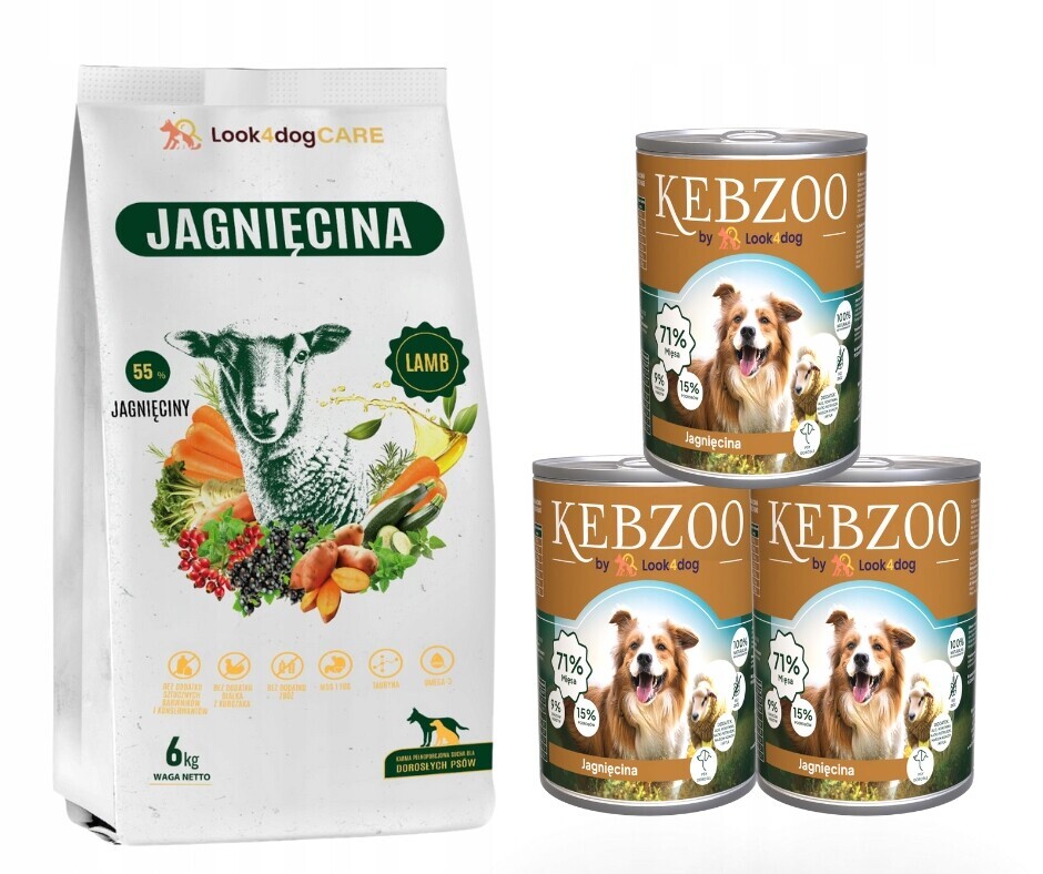Krmivo pro psy Look4dog Care jehněčí Kebzoo s jehněčím masem 3x400 g