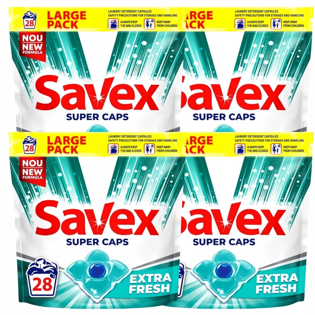 Savex Fresh – kapsle na praní, sada 4x28 kusů (112 praní) na bílé prádlo