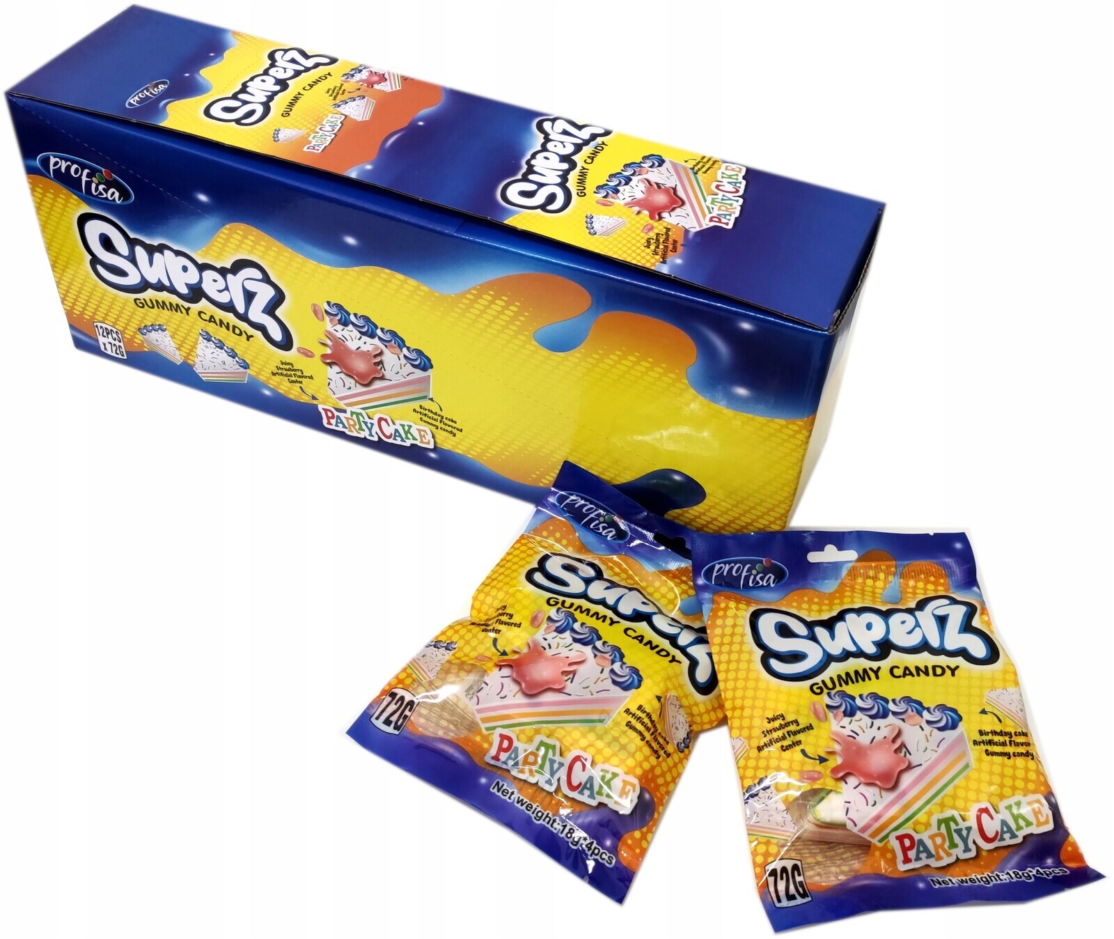 Superz Party Cake gumové Želé Bonbony s náplní 12 Ks x 72g Profisa 864 g