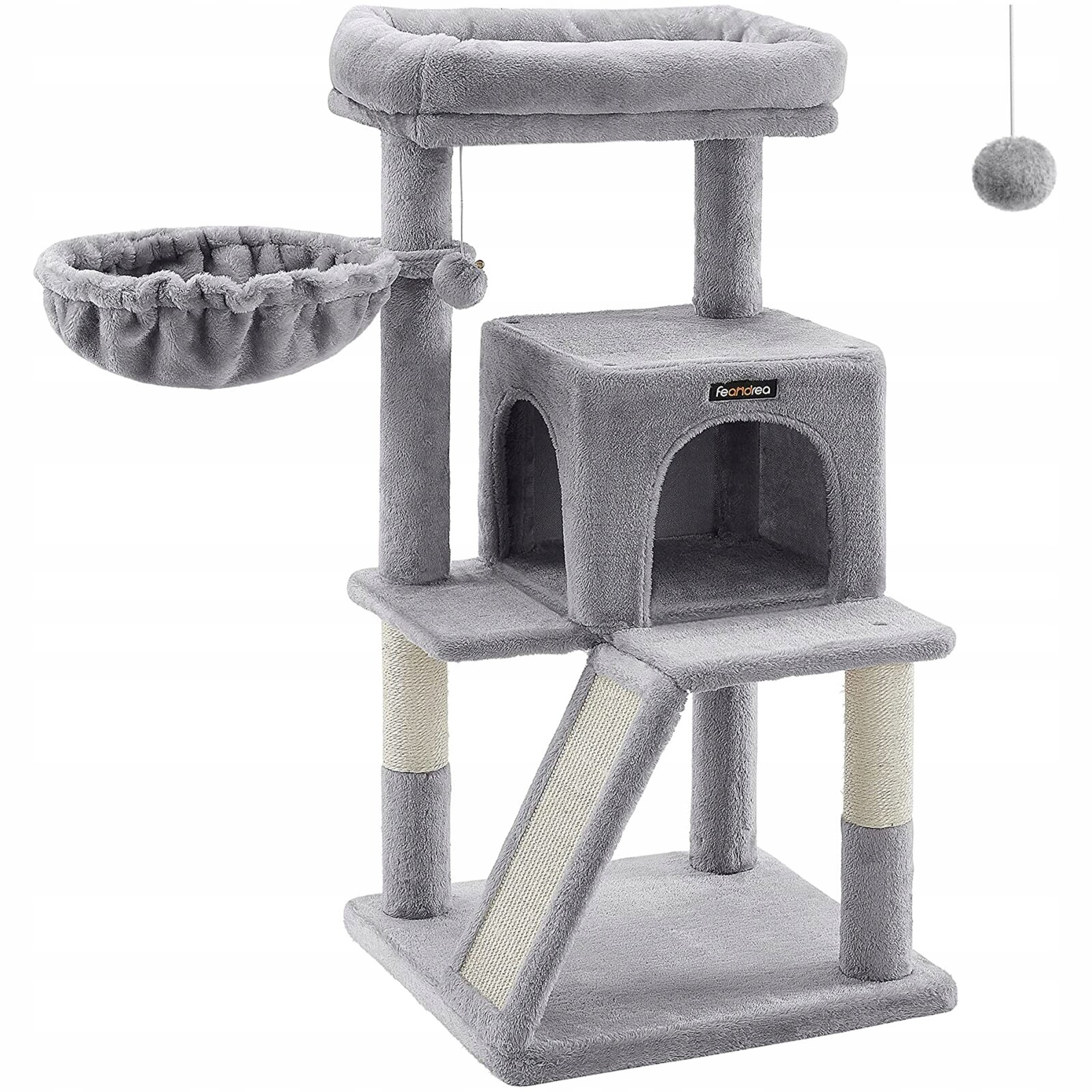 Feandrea Škrabadlo pro kočky Domek věž sloupek 3 úrovně s hračkami 96 cm