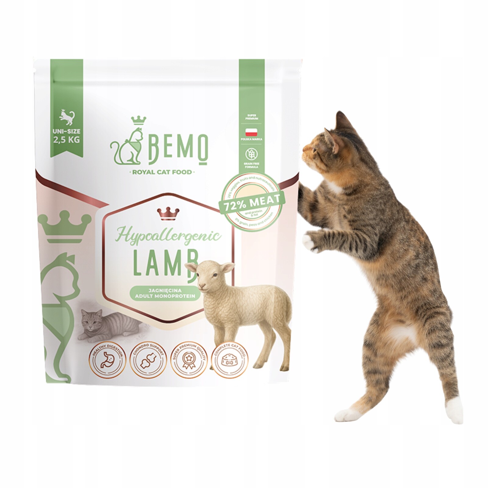 Suché Krmivo pro kočky s jehněčím masem Bemo Cat 2,5 kg, šetrné k alergikům