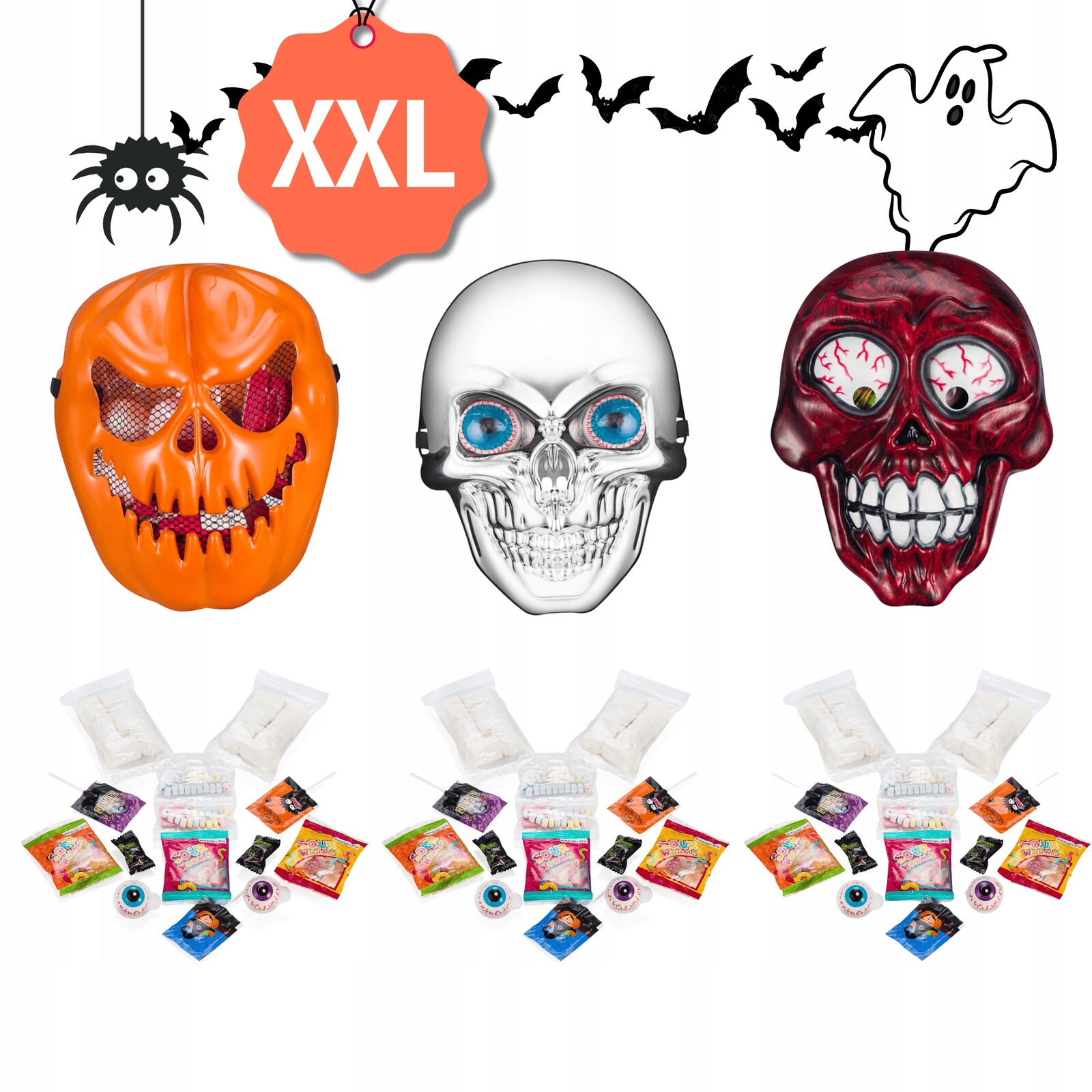 Bonbóny Halloween želé bonbony lízátka marshmallows 3x175 g 3 masky mix
