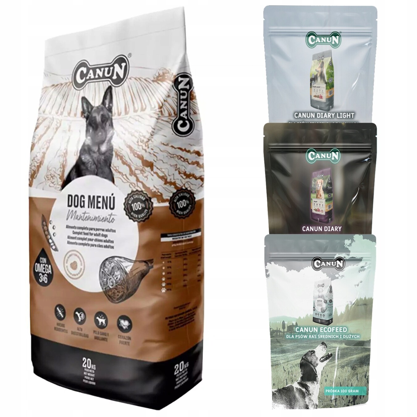 Suché Krmivo pro psy Canun Dog Menu 20 kg Klidní psi 9 vzorků