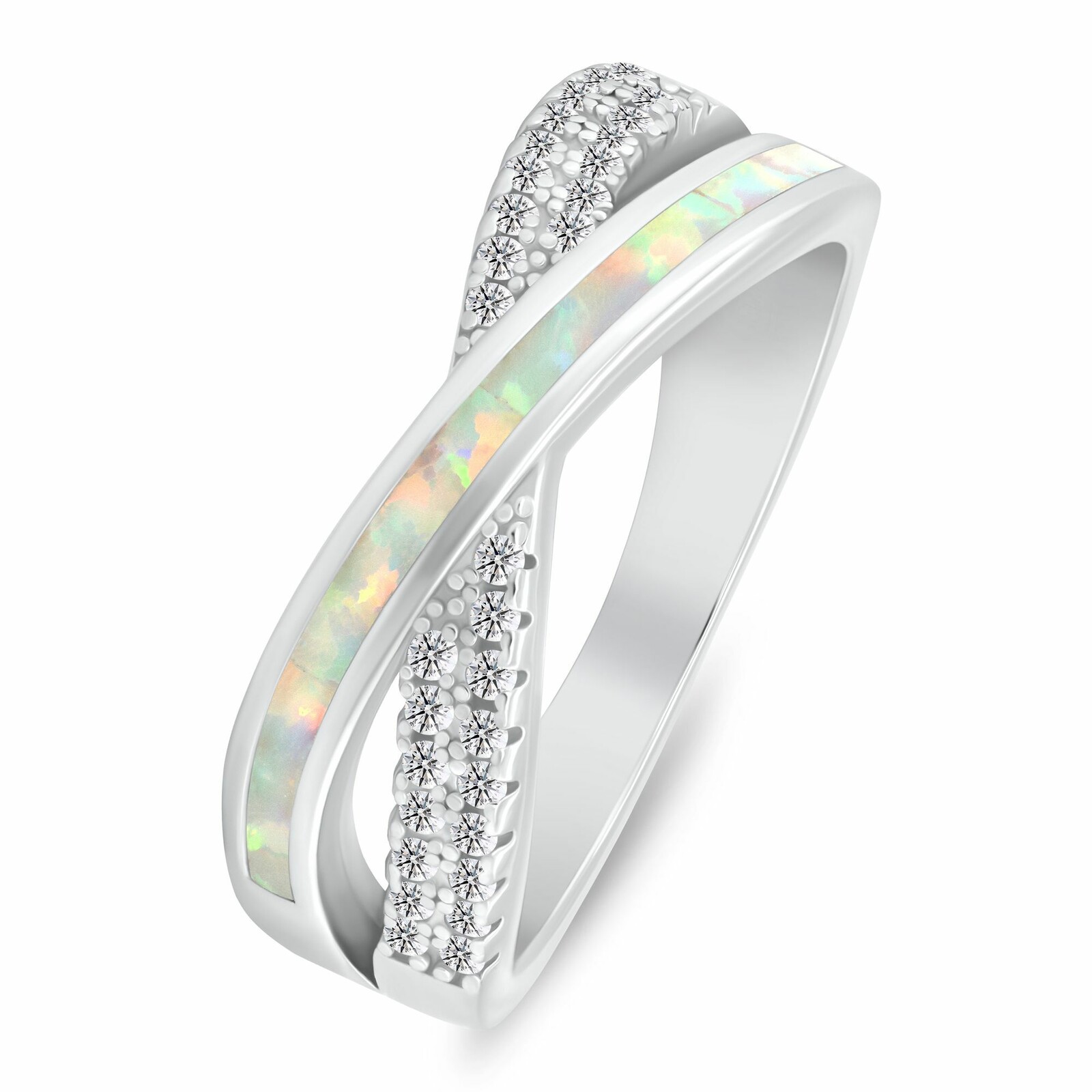 Brilio Silver Slušivý stříbrný prsten se zirkony a syntetickým opálem RI154W 50 mm