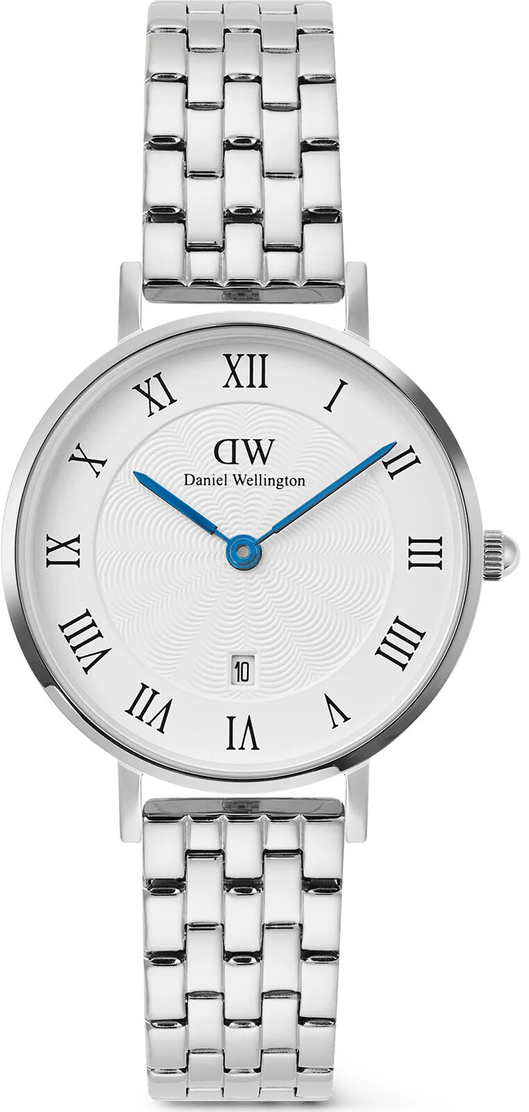 Daniel Wellington Petite 28 Roman Numerals Date 5-Link White Silver DW00100859