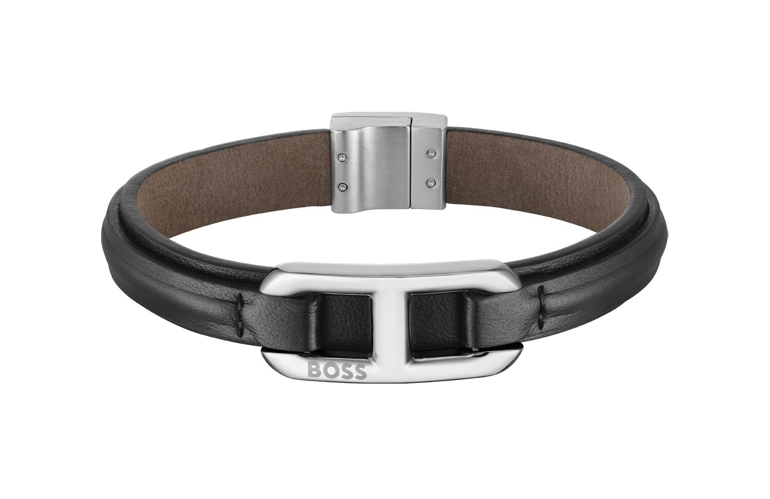 Hugo Boss Elegantní kožený černý náramek Kode 1580783 19 cm