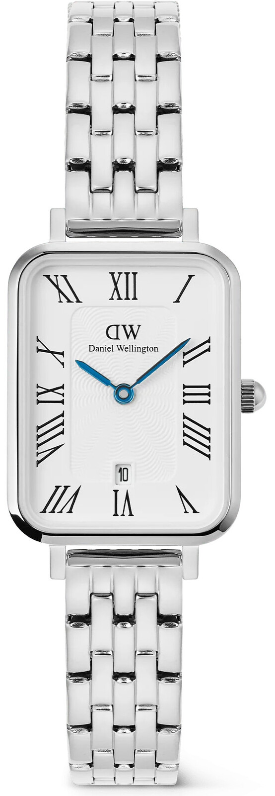 Daniel Wellington Quadro 20x26 Roman Numerals Date 5-link White Silver DW00100864