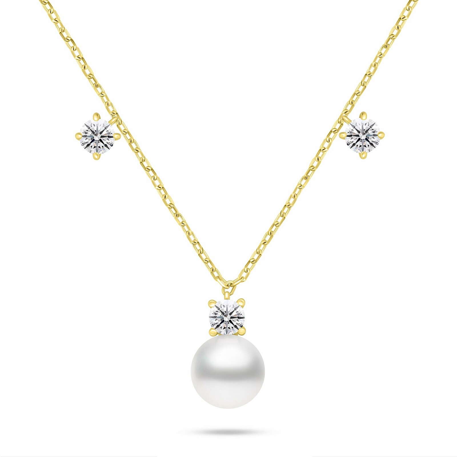 Brilio Silver Překrásný pozlacený náhrdelník s perlou a zirkony NCL213Y