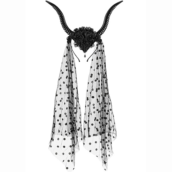 Čelenka černá s rohy a vlečkou