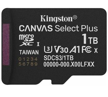 Kingston paměťová karta 1TB Canvas Select Plus Gen 3 microSDXC 150R A1 C10 Card, bez adaptéru
