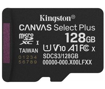 Kingston paměťová karta 128GB Canvas Select Plus Gen 3 microSDXC 150R A1 C10 Card, bez adaptéru