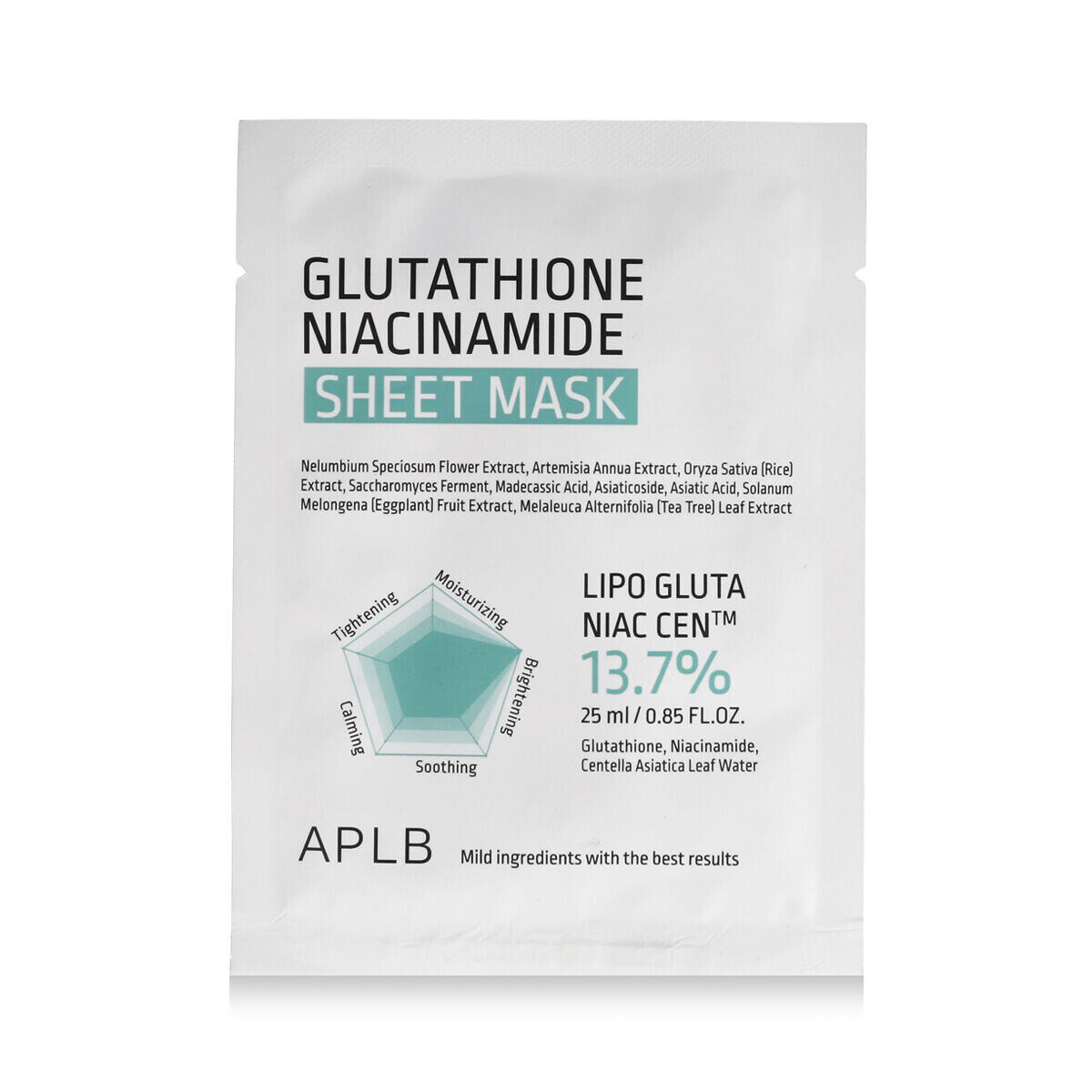 APLB Glutathione Niacinamide Sheet Mask rozjasňující plátýnková maska s glutathionem a niacinamidem 25 ml unisex