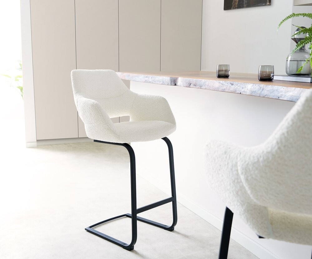 Barová židle Yago-Flex konzolová podnož plochá kov černá bouclé bílá