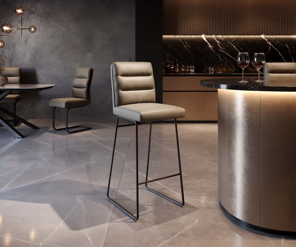 Barová židle Pela-Flex pravá kůže béžová tenká kovová podnož černá