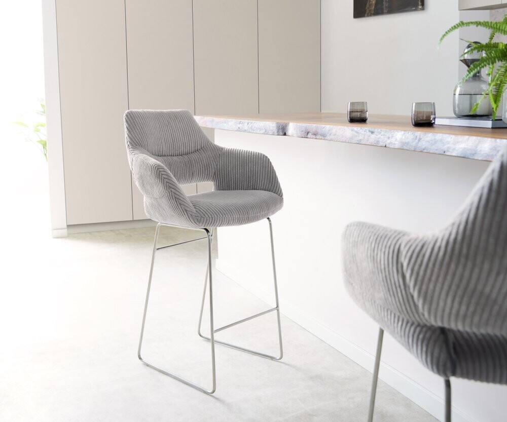 Barová židle Yago-Flex podnož nerezová ocel, manšestr, stříbrošedá