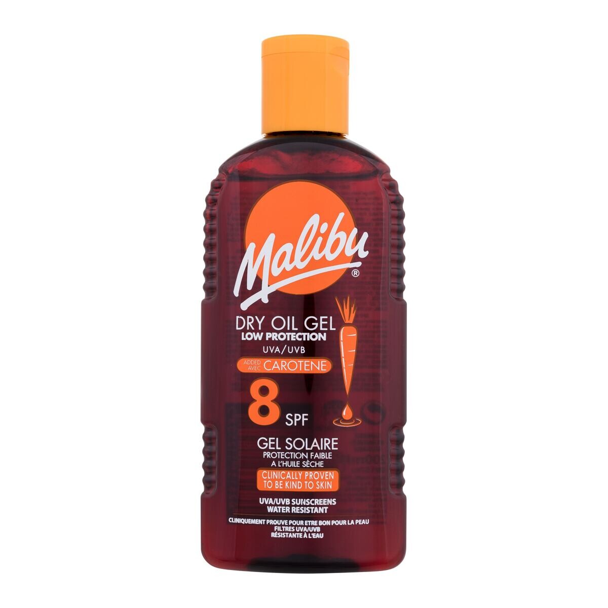 Malibu Dry Oil Gel With Carotene SPF8 voděodolný olejový gel na opalování s karotenem 200 ml