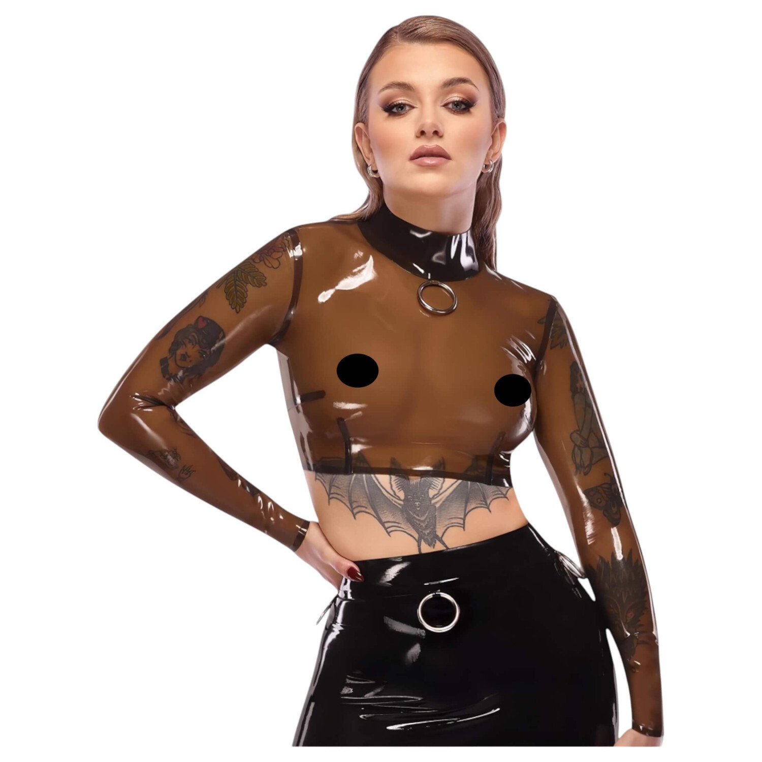 LATEX - průhledný latexový top (průhledný-černý) - M