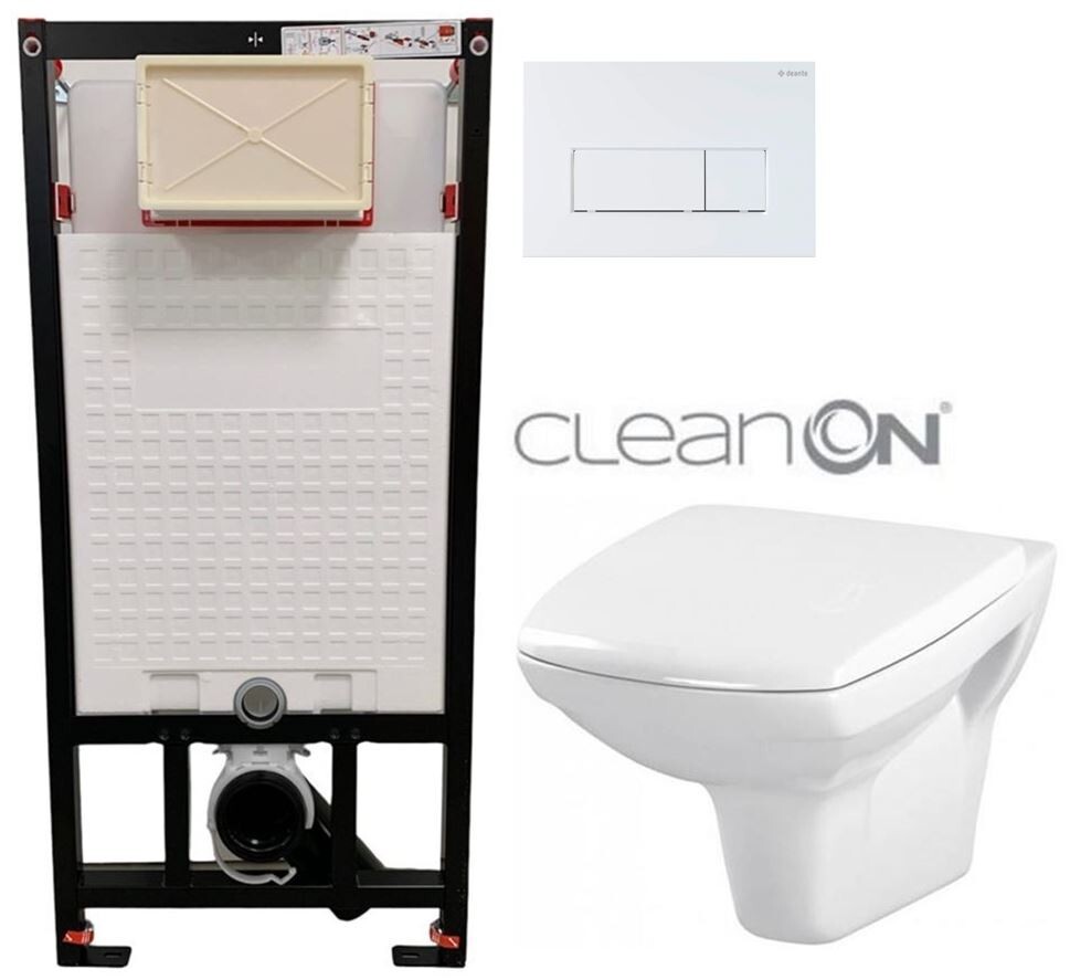 DEANTE Podomítkový rám, pro závěsné WC mísy + SLIM tlačítko bílé + WC CERSANIT CLEANON CARINA  + SEDÁTKO CST_WC01 A51P CA1