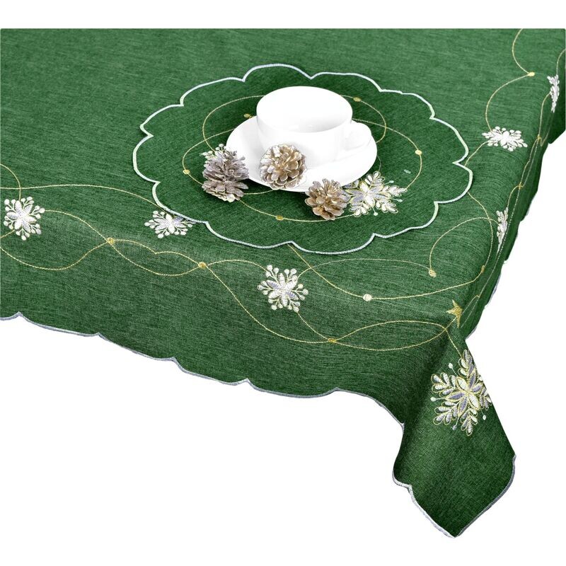 Ubrus Vánoční, Bílo zlaté vločky, zelený pr. 35 cm