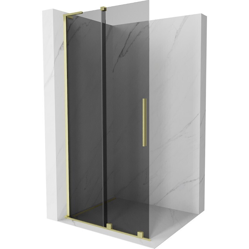 MEXEN/S Velar L Sprchová zástěna posuvná Walk-in 100 x 200, grafit 8 mm, zlato kartáčovaná 871-100-003-43-55