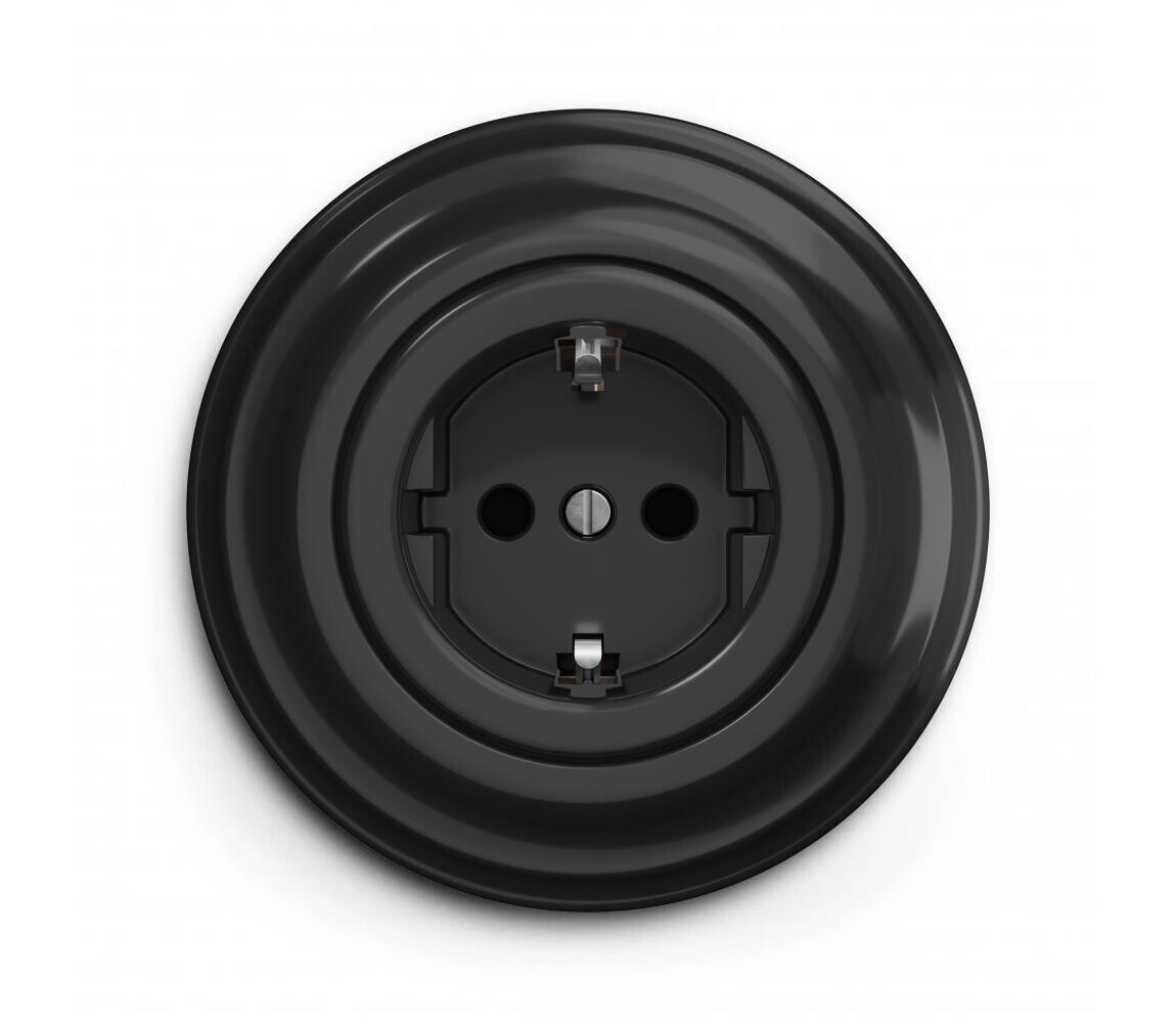 lap lap - Retro zásuvka domovní s rámečkem SCHUKO 230V/16A černá