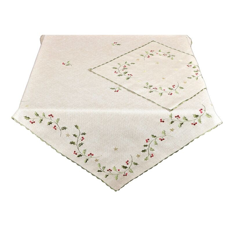 Ubrus Vánoční, Královská cesmína, béžový 35 x 35 cm
