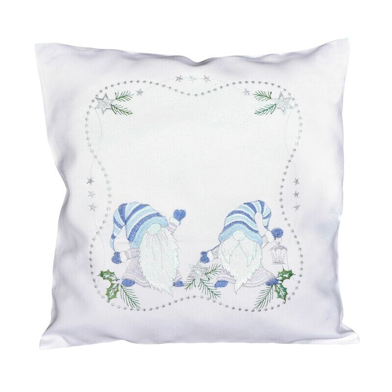 Návlek na polštář, Trpaslíci modrostříbrní, bílý, 40 x 40 cm