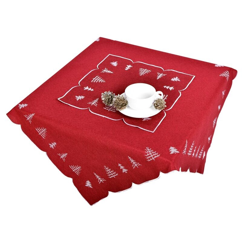 Ubrus Vánoční, Vyšívané stromečky, červený 30 x 45 cm