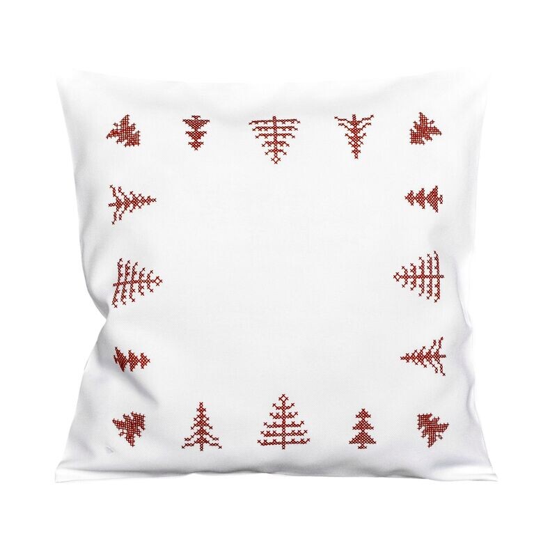 Návlek na polštář, Vyšívané stromečky, bílý, 40 x 40 cm