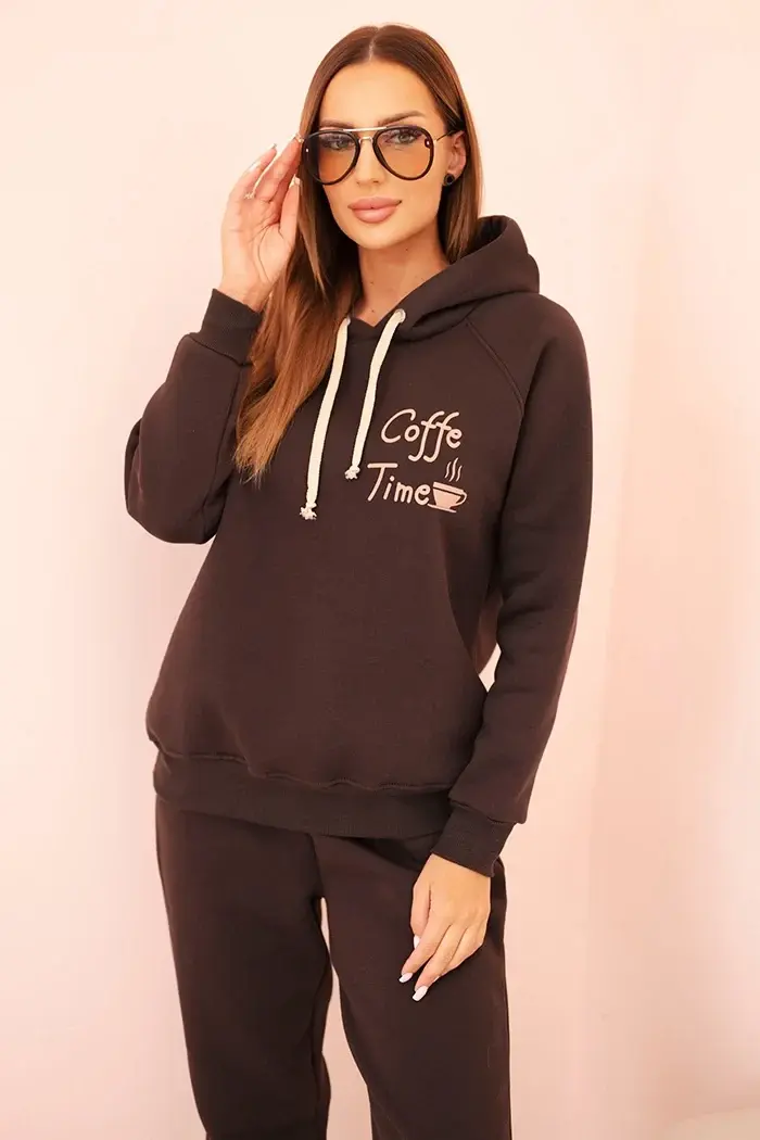 Polski Dámská bavlněná zateplená souprava s potiskem hnědá