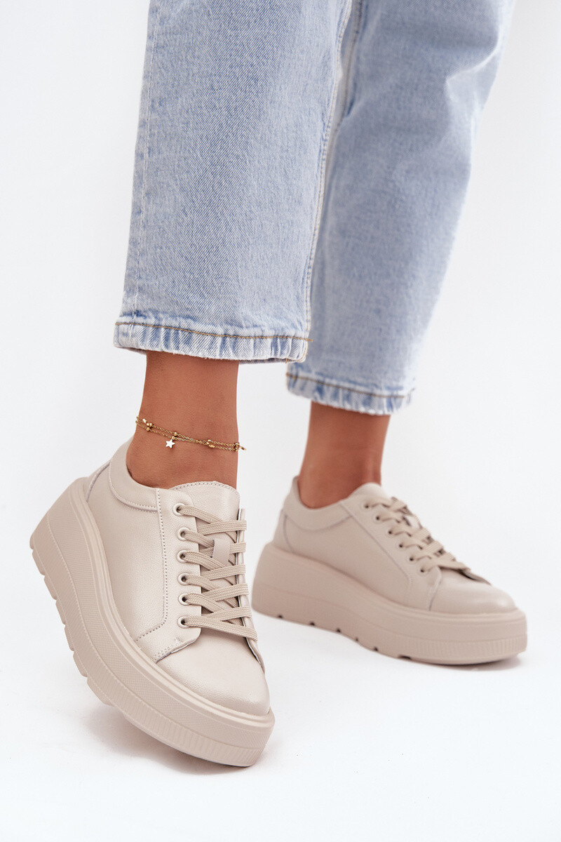 EVENTO Kožené tenisky na masivní platformě béžové Sylvessa
