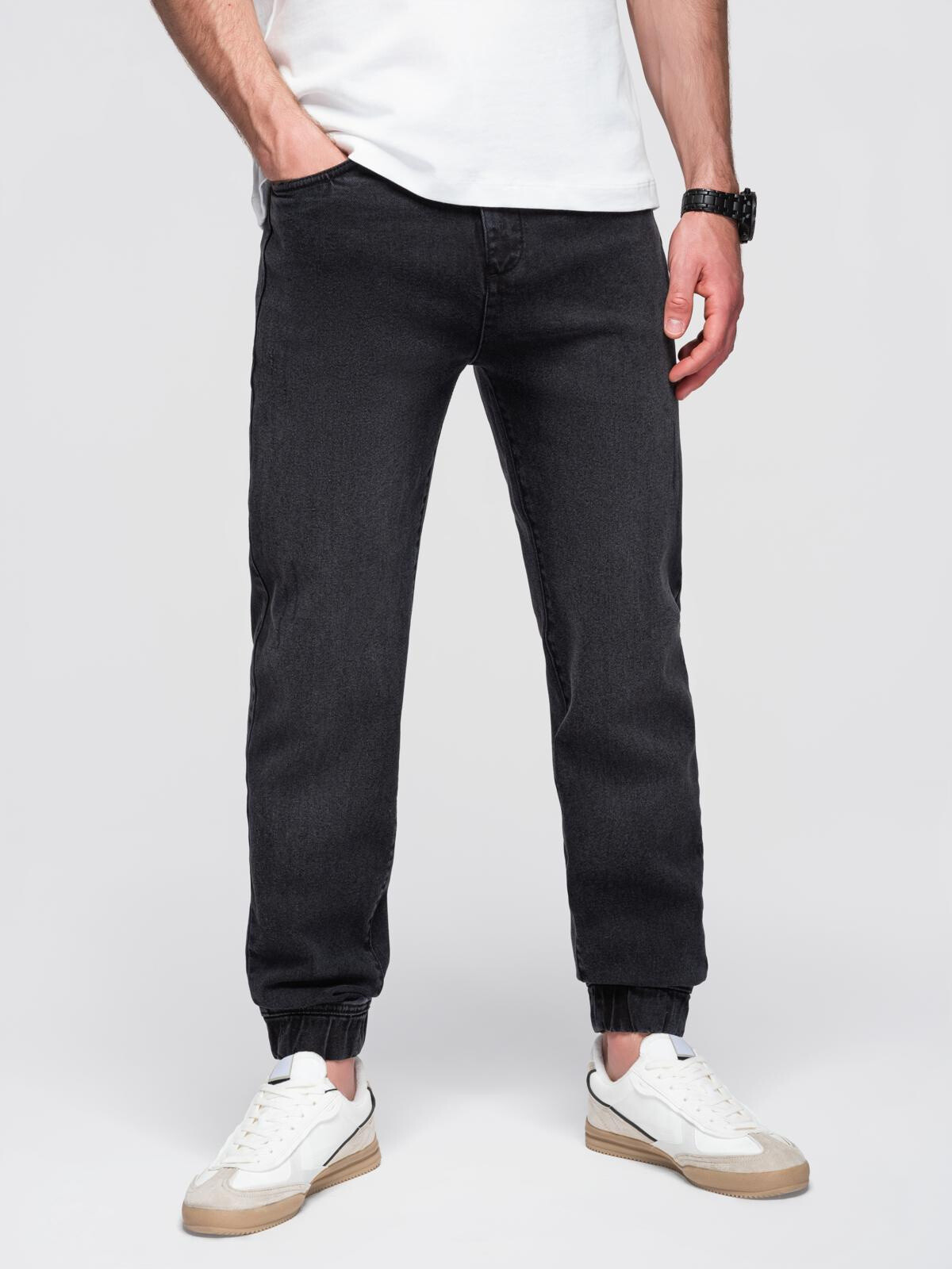Ombre Men's denim JOGGERS pants with classic flare - black