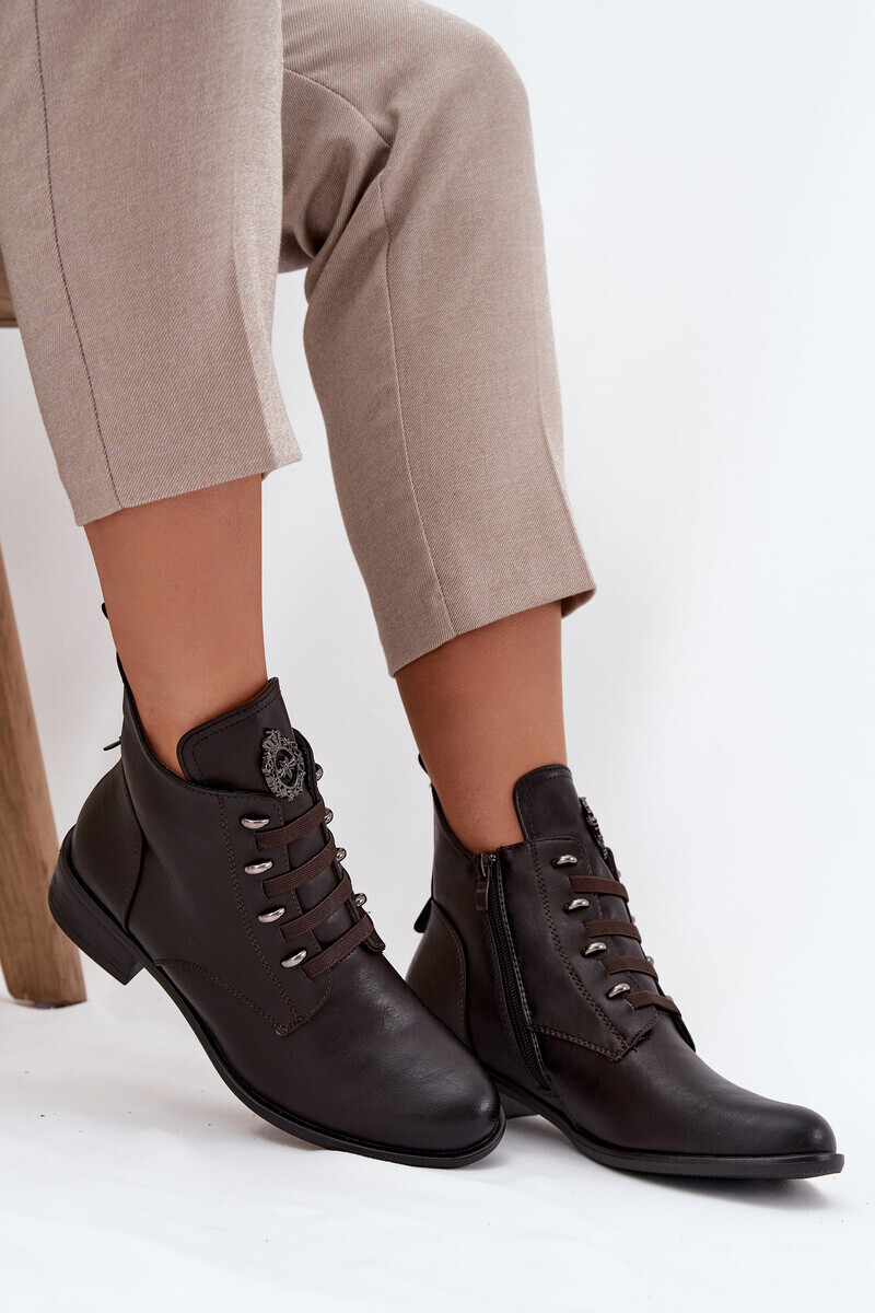 Boto Nízké kotníkové boty s podšívkou na zip s ozdobou hnědé Nevalia