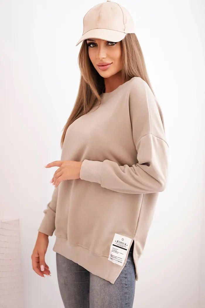 Kesi Dámská oversized mikina s dlouhým rukávem světlé béžové