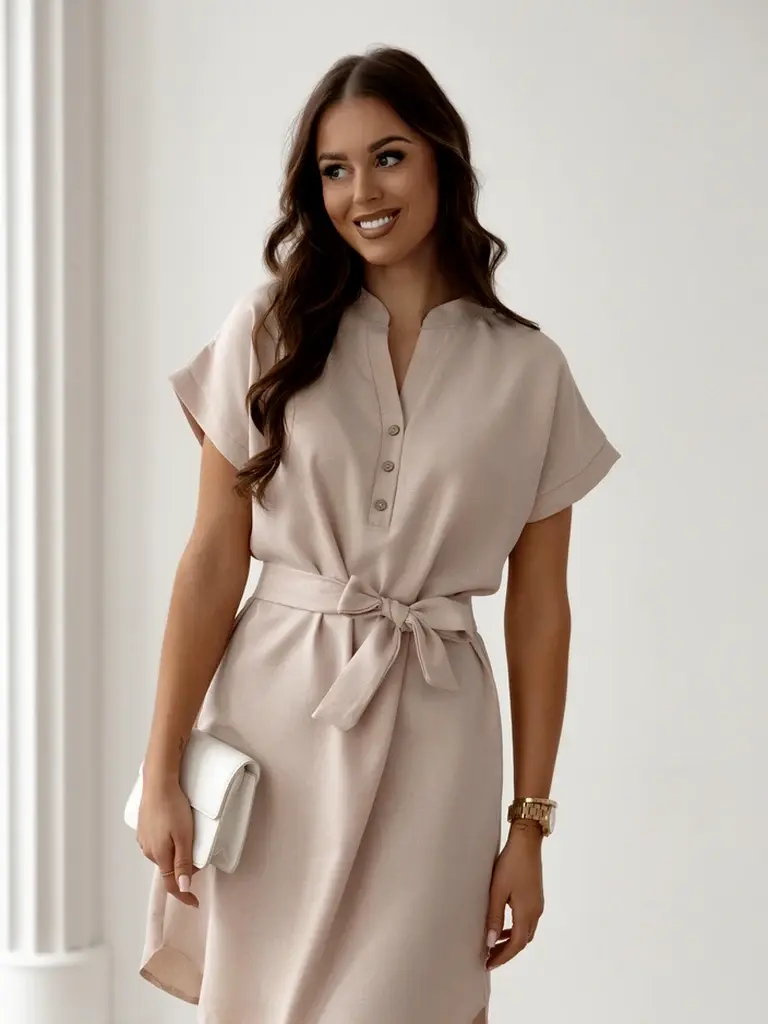 Resti Women’s mini dress with short sleeves and a buttoned neckline