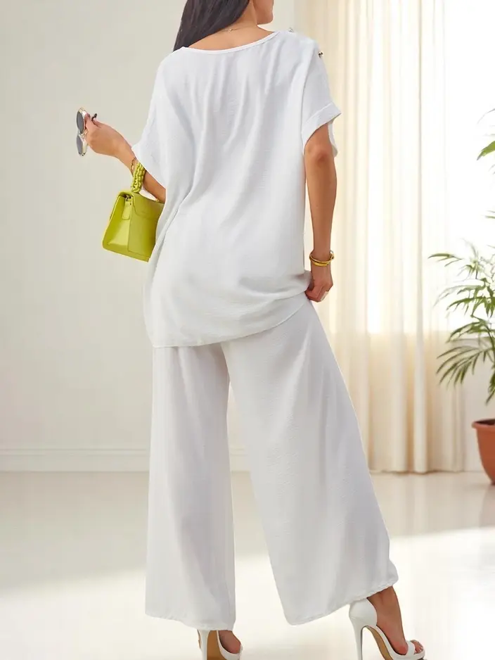 Resti Women's cotton two-piece set with short sleeves and wide pants