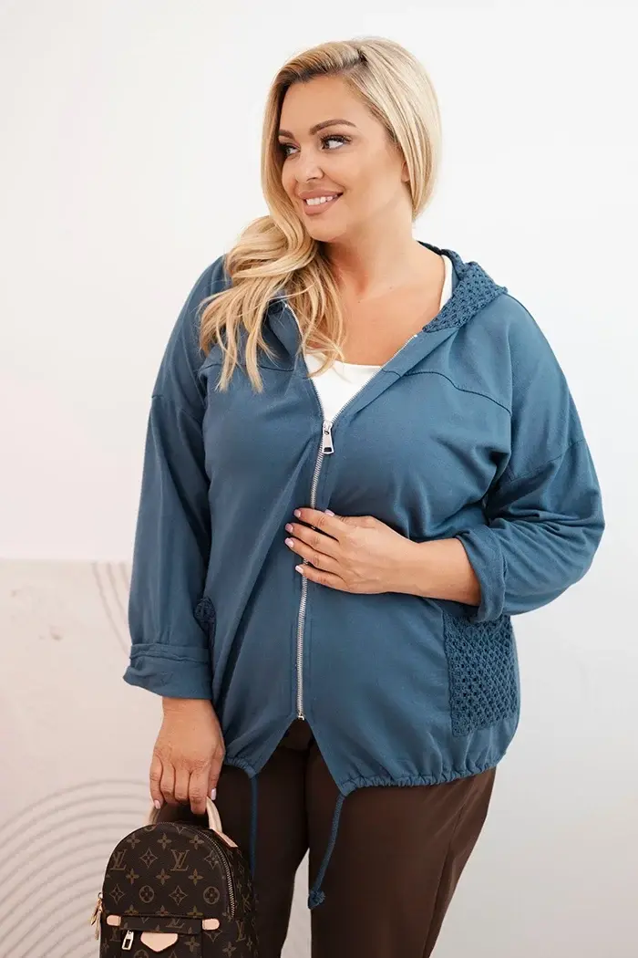 Kesi Włoski Dámská mikina Plus Size bavlněná oversize s dlouhým rukávem džínová modrá