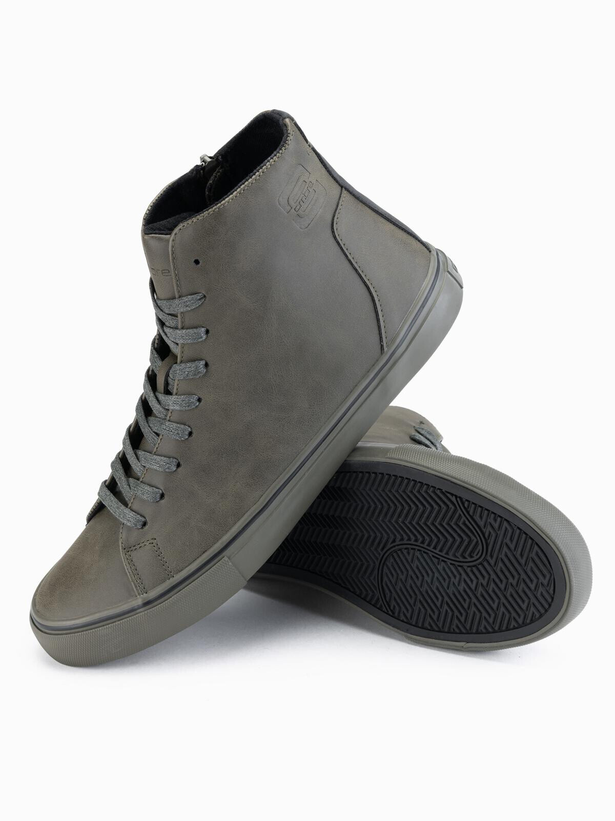 Ombre Men's high-top sneakers with matte texture and embossed logo - dark olive