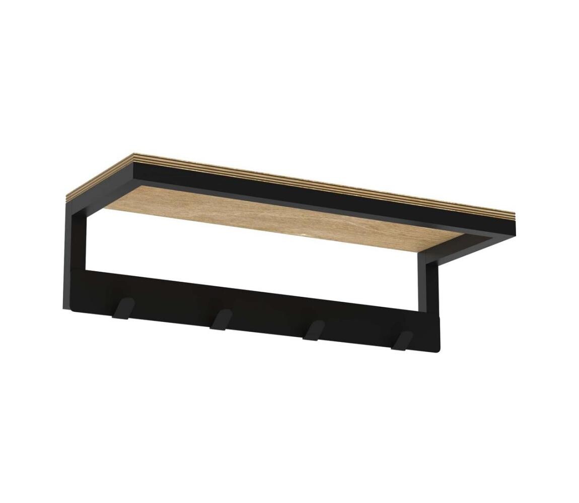 Nástěnný věšák na ručníky s policí 10x40 cm černá