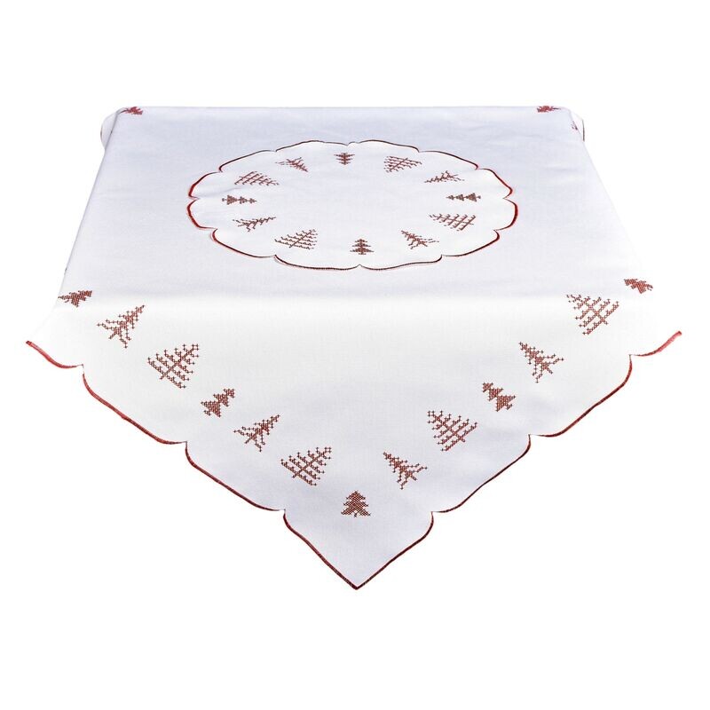 Ubrus Vánoční, Vyšívané stromečky, bílý 35 x 35 cm