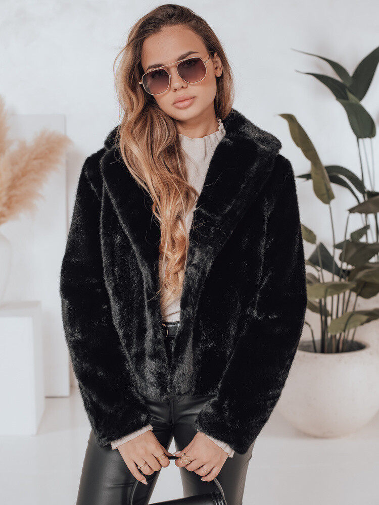 Płaszcz damski futerkowy GLAMFLUFFY krótki czarny Dstreet
