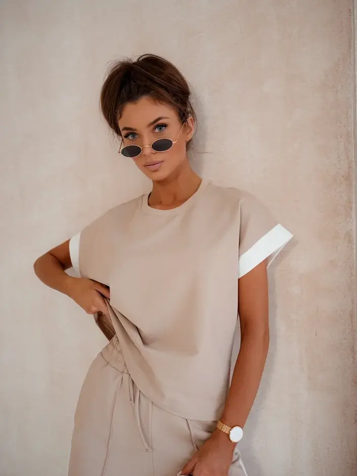 Resti Women's Cotton Set with Short Sleeves and Flared Pants