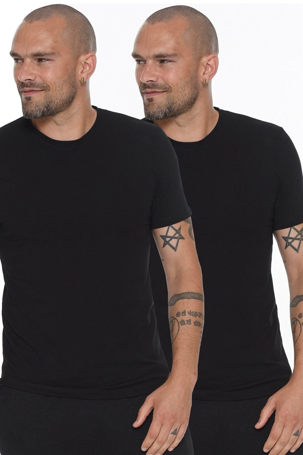 DOUBLE SET T8569 DEWBERRY BIKE COLLAR MEN'S T-SHIRT-BLACK-BLACK