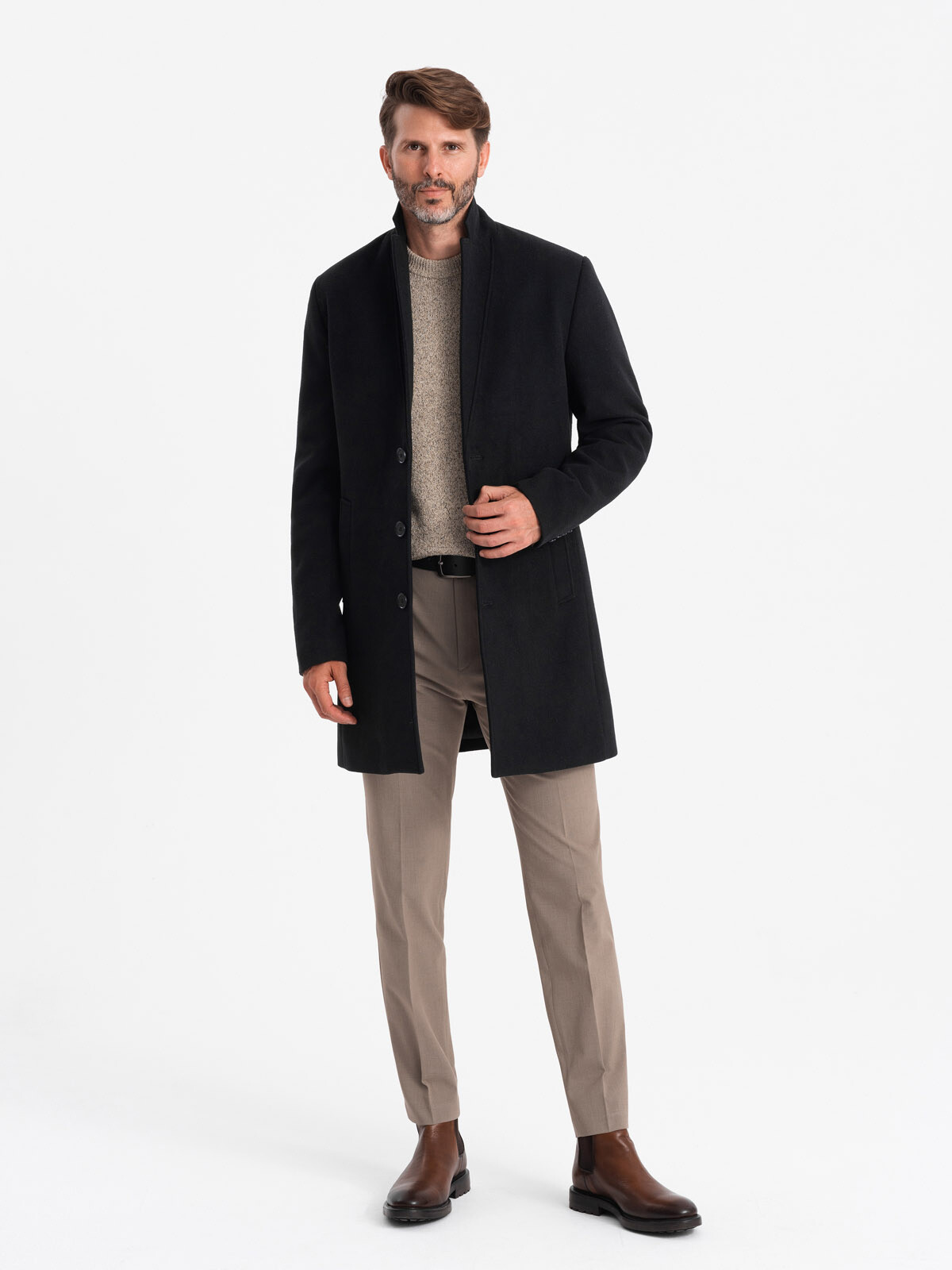 Ombre Single-breasted long men's suit style coat - black