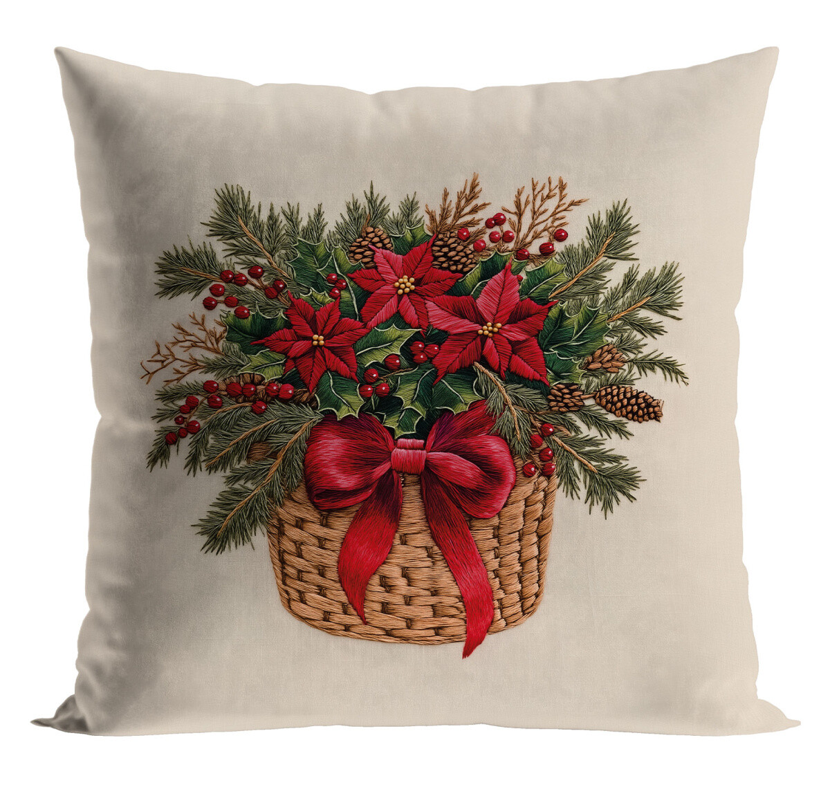 Vánoční polštář KYTICE V KOŠÍKU 40x40 cm Mybesthome Varianta: Povlak na polštář, 40x40 cm