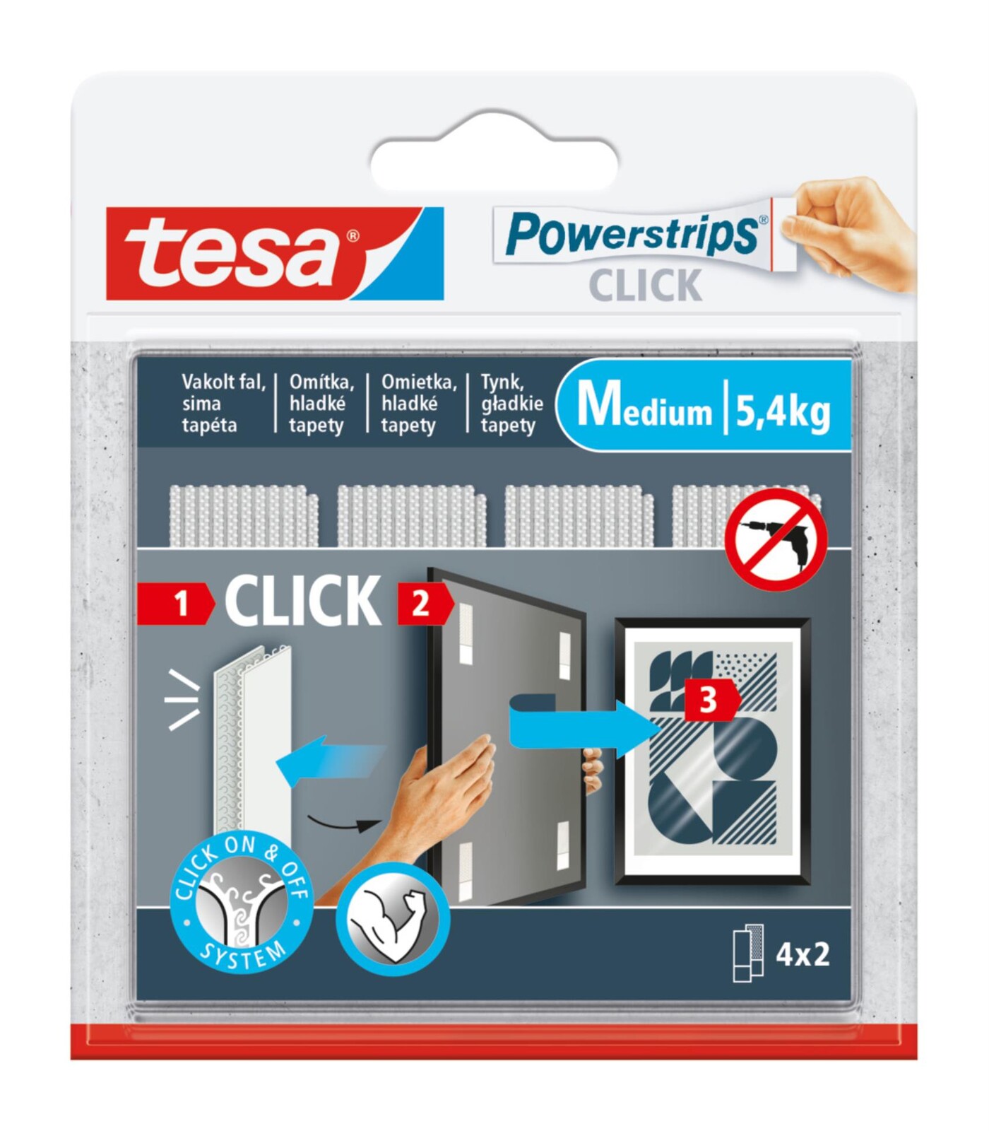 Speciální proužky Tesa Powerstrips CLICK se suchým zipem - vel. M, 8 ks