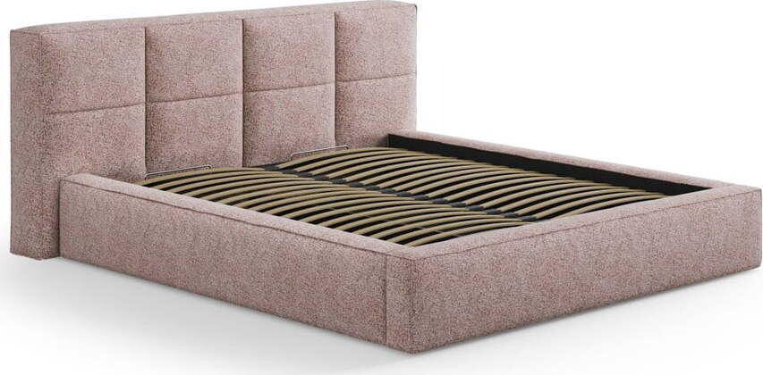 Světle růžová čalouněná dvoulůžková postel s úložným prostorem s roštem 140x200 cm Simon Darren – Micadoni