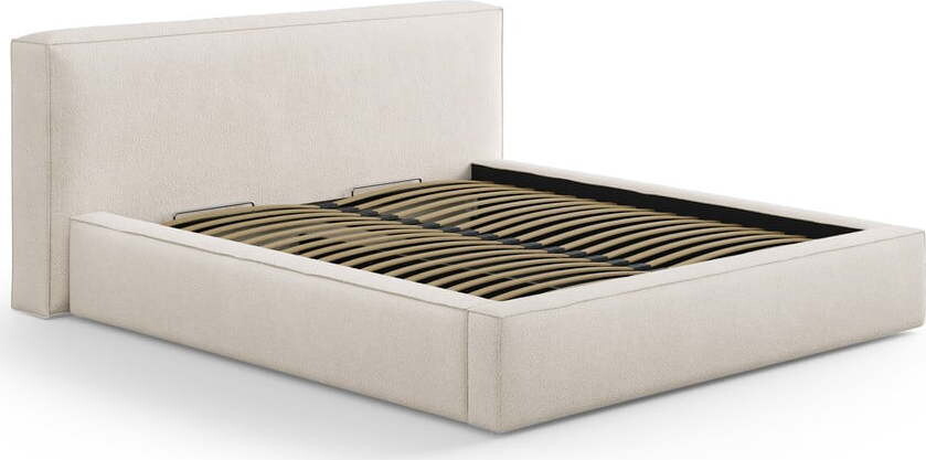 Krémová čalouněná dvoulůžková postel s úložným prostorem s roštem 200x200 cm Simon Olivia – Micadoni